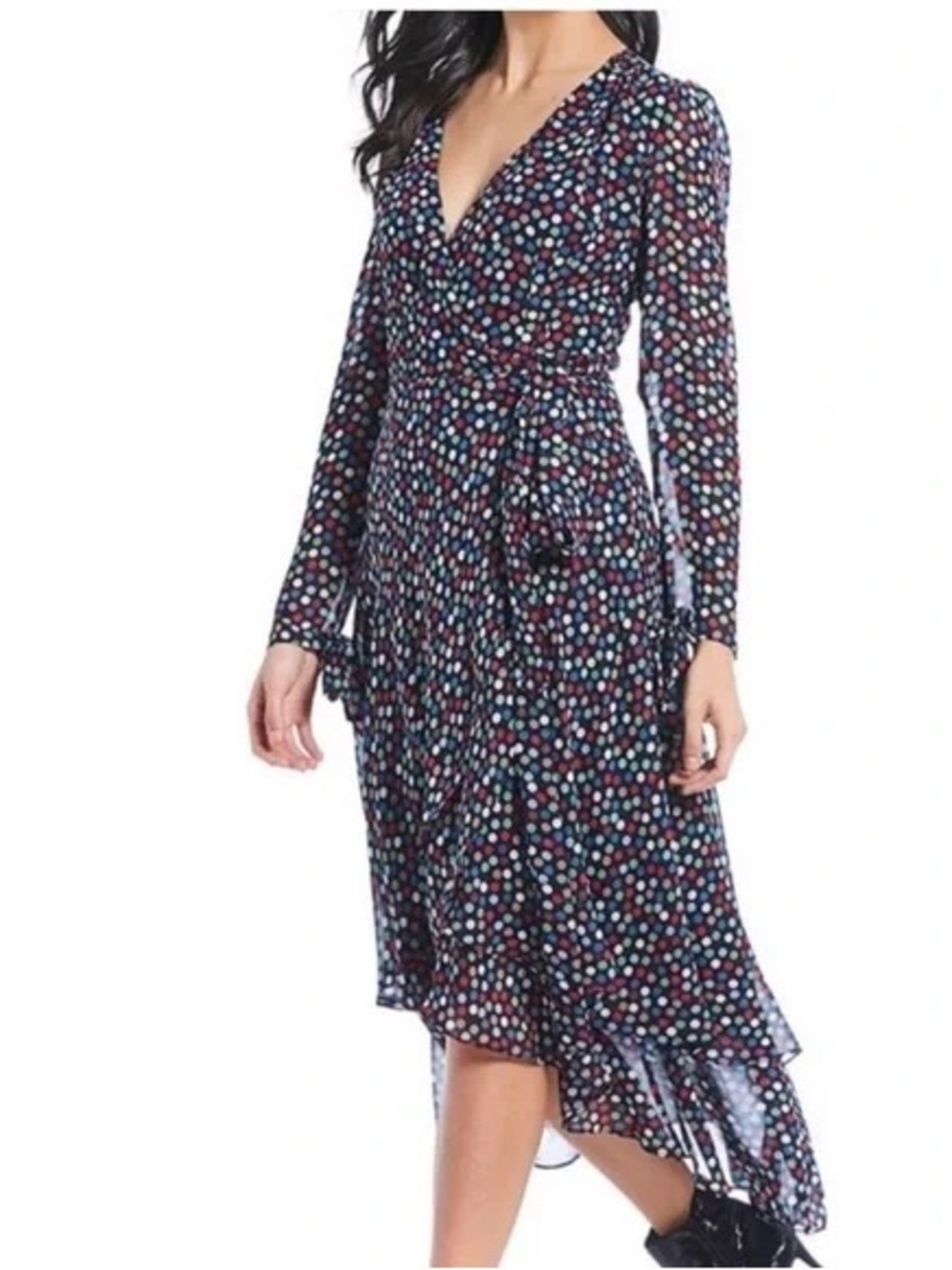 Betsey Johnson Navy Polka Dot High-Low Wrap Dress